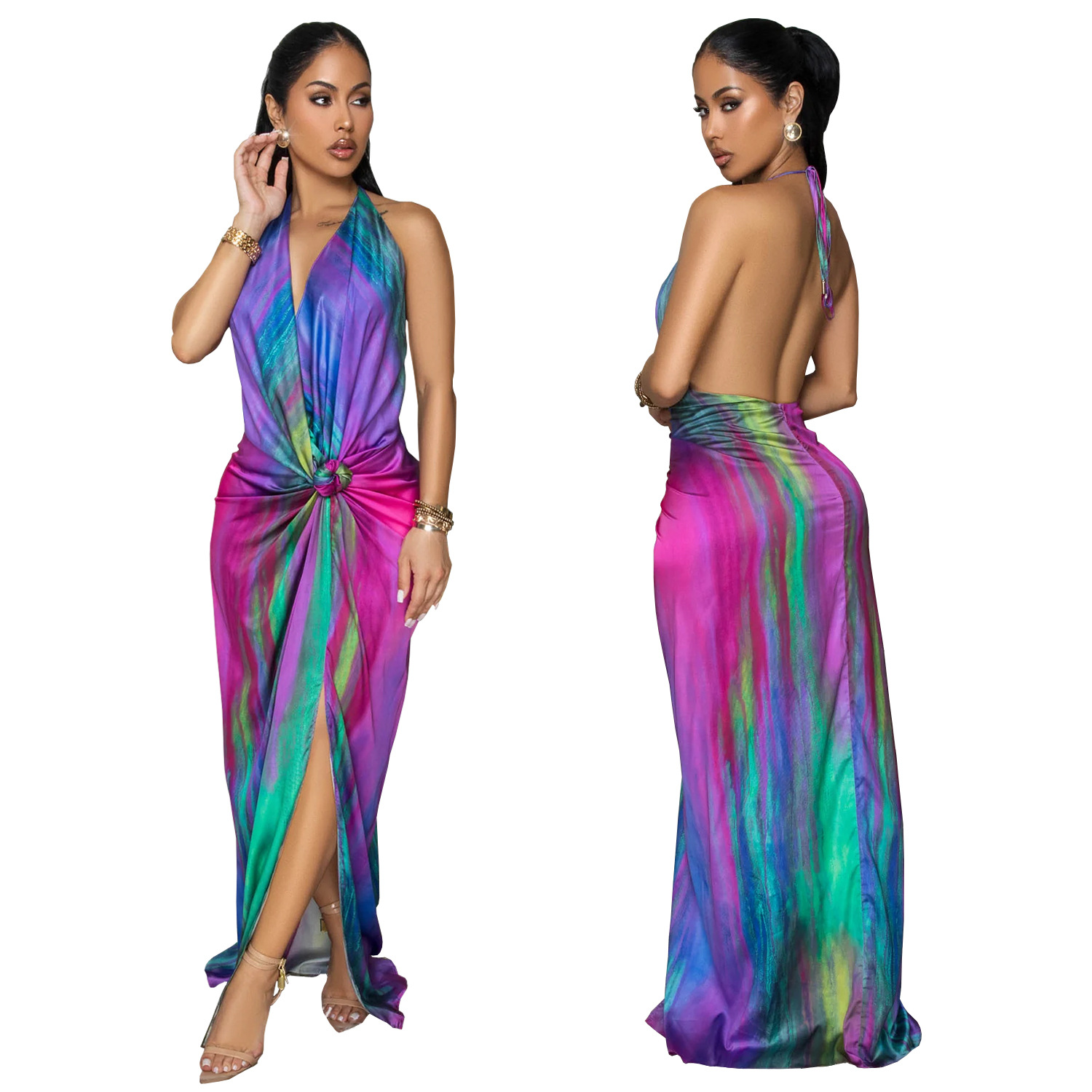 C7459 Aliexpress transfronterizo amazon ropa de moda europea y americana de mujer impresa sexy correa de vestir de espalda abierta image 5