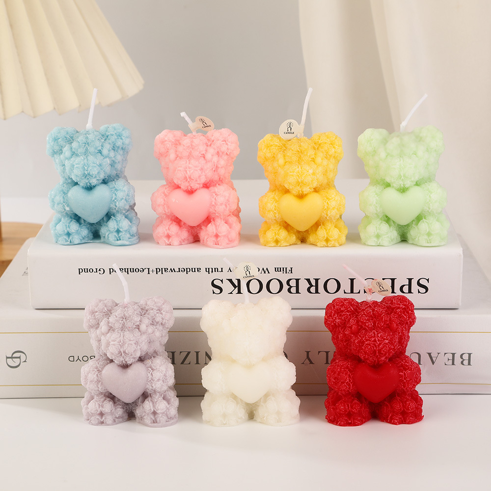 Rose bear perfume vela al por mayor creativa casera de la atmósfera del día de San Valentín perfume regalo de mano modelado vela transfronteriza