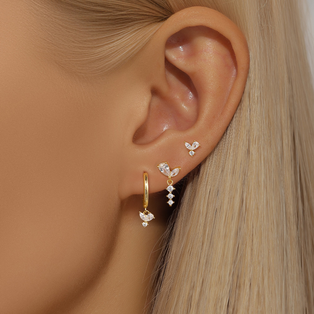 5g Weight 925 Sterling Silver Ear Needle Material Zircon Inlay Material Drop Earrings, Earrings, Ear Studs Classification 3 Pieces Set Quantity Holiday, Daily Occasion 925 Sterling Silver Material Geometric Pattern Women's Gender Inlay Design Simple Style, Shiny Style 3 Pieces Set 925 Sterling Silver Zircon Geometric Drop Earrings Earrings Ear Studs 5