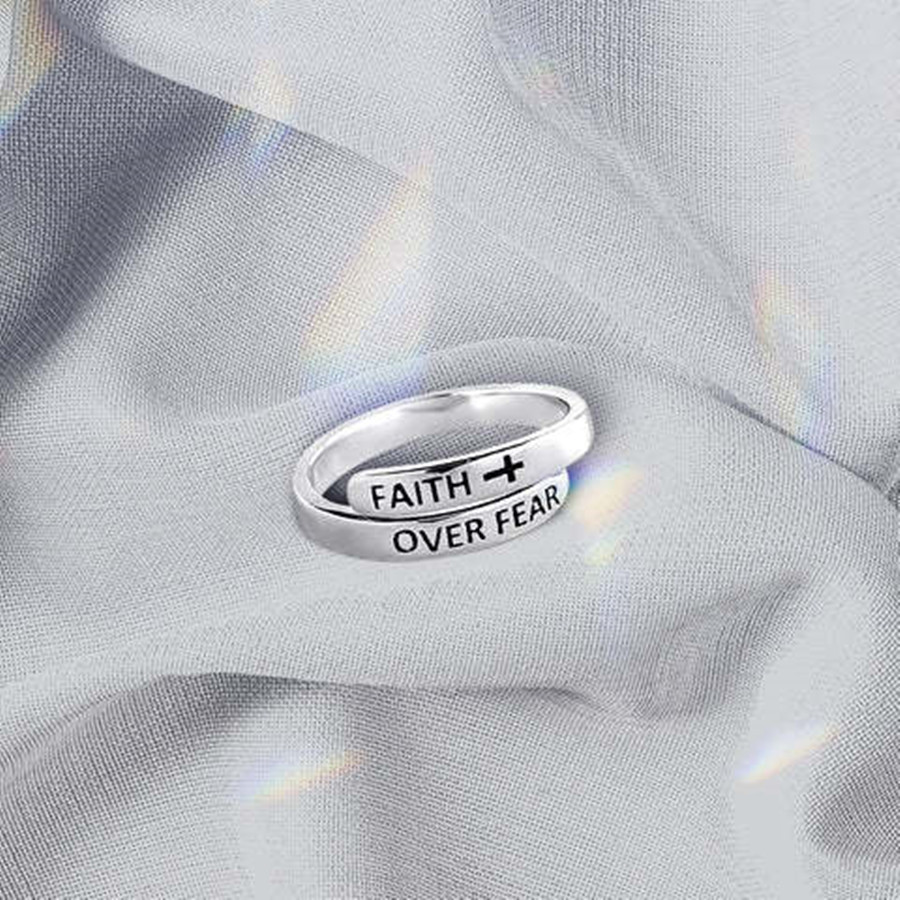 Hot Selling Bible Gift To Overcome Fear Stainless Steel Minimalist Ring Gems Meaningful Holiday_voghion.com
