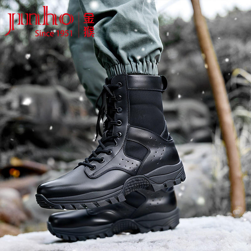 Monos dorados nuevas botas de combate negras botas tácticas con cremallera lateral de piel de vaca al aire libre botas de montaña resistentes al desgaste botas Martin