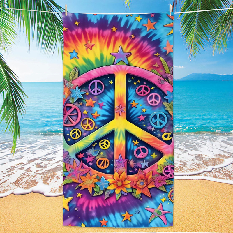 Bohemian Style Peace Sign Microfiber Beach Towel Seaside Vacation Photo Decoration Bath Towel Shawl Towel Bohemian Style Peace Sign Microfiber Beach Towel Seaside Vacation Photo Decoration Bath Towel Shawl Towel