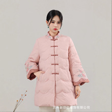 新中式国风羽绒服女2025冬季款民族风复古刺绣盘扣宽松中长款外套
