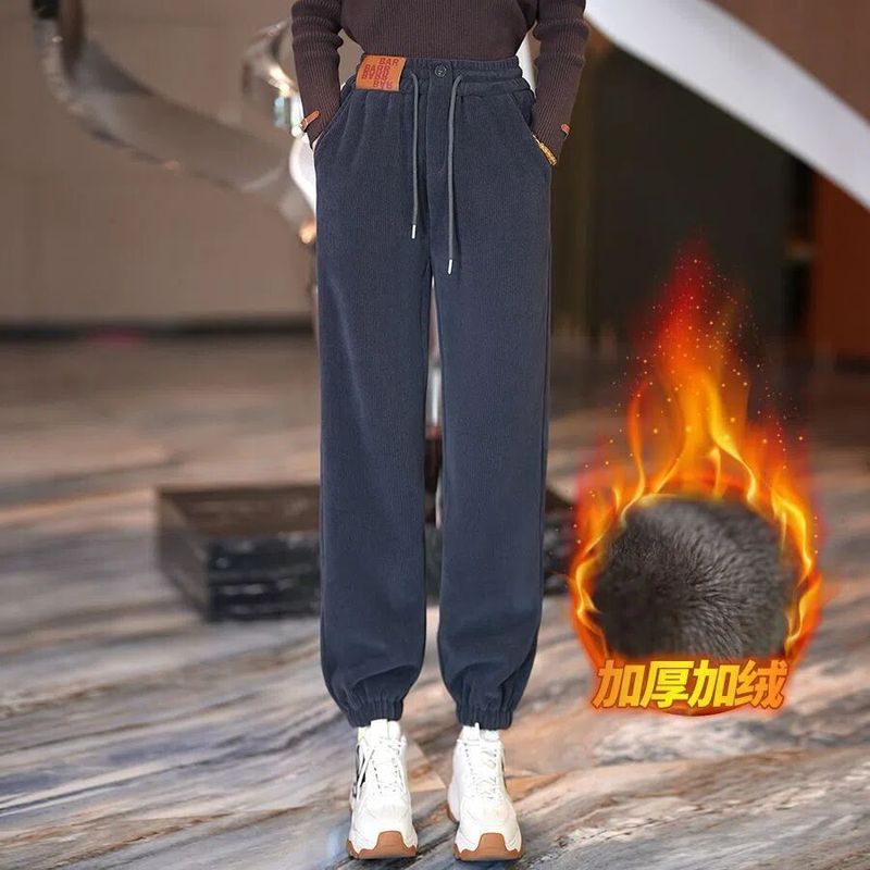 秋の女性用ゆったり着痩せ効果のあるハイウエストストレートパンツ、冬のカジュアルハーレムパンツ、キャロットパンツ、コーデュロイパンツ|undefined
