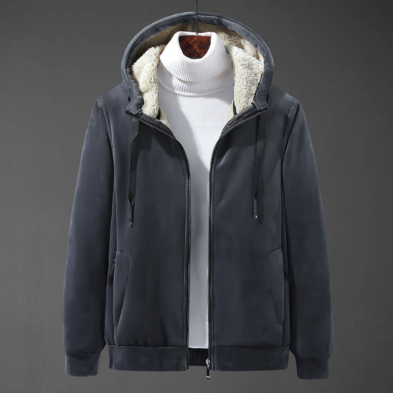 New Autumn and Winter Men's Silver Fox Fleece Hooded Thickened Jacket, Korean Style Versatile Casual Lamb Fleece Warm Group Jacket