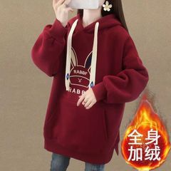 刺绣连帽卫衣女2025新款加绒加厚秋冬宽松韩版慵懒风上衣外套