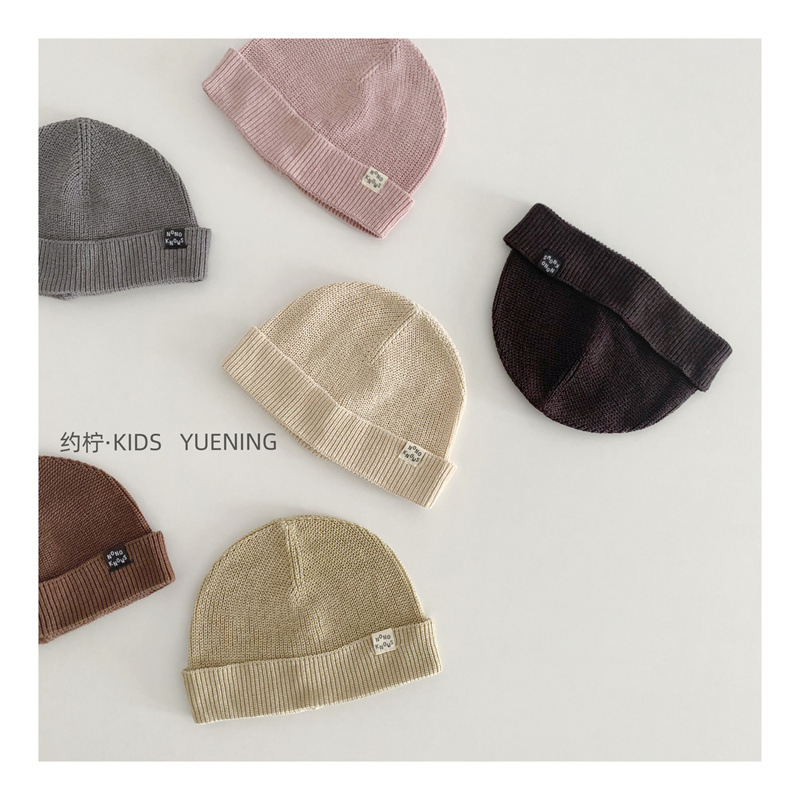 Ins Korean Style Baby's Concave Shape Melon Hat Molandi Color Fashion Baby's Personality Thin Knitted Pullover Cap