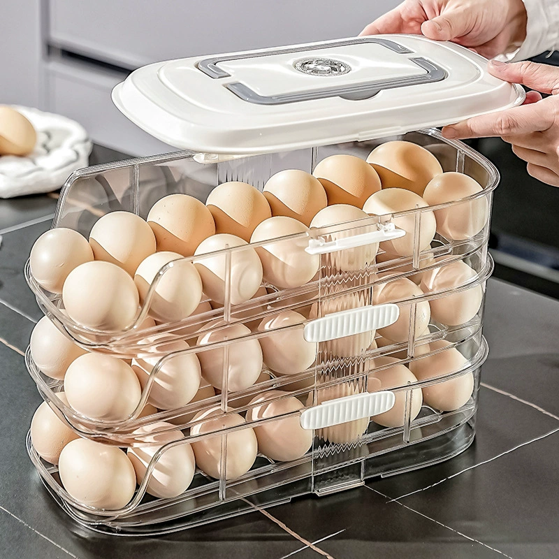Egg storage box rolling food grade multi-layer automatic filling egg rack household kitchen refrigerator side door egg box