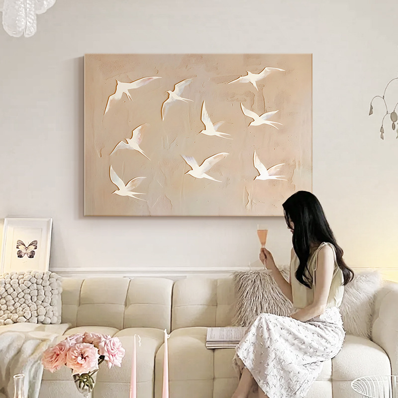 Cream Style Living Room Decorative Painting Sofa Background Wall Hanging Painting Bedroom Bedside Sandstone Texture Mural Sideboard Hanging Painting