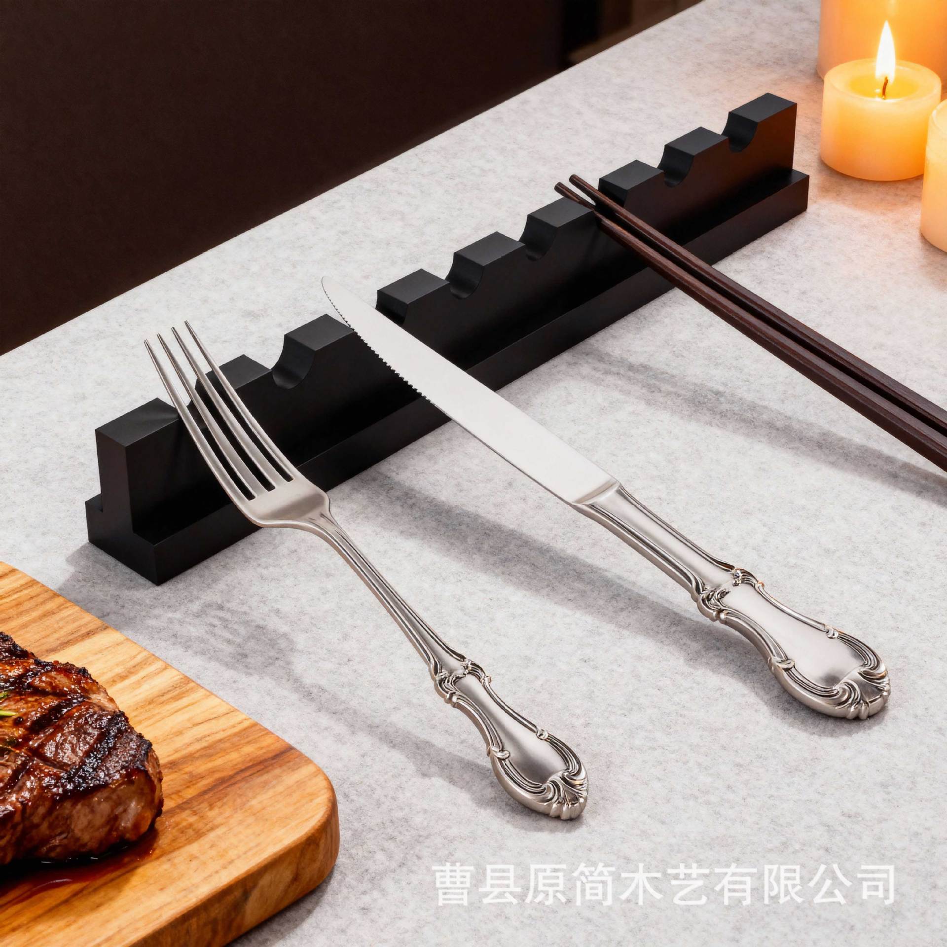 木质筷子底座餐桌摆件勺子西餐刀叉托架餐具夹子搁置实木整理架