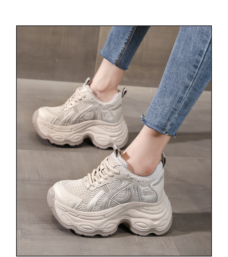 Giày sneaker nữ đế dày chunky phong cách dad sneaker, lưới thoáng khí, tăng chiều cao — màu xám chi tiết 15