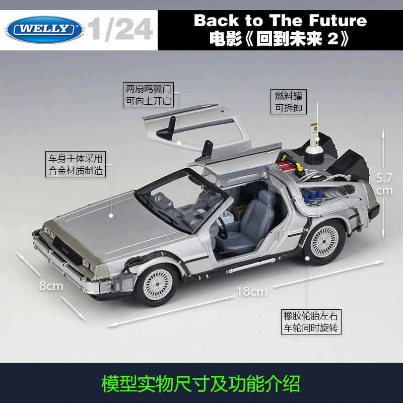 Реалистичная модель DeLorean из сплава масштаба 1:24 с миниатюрой персонажа - Назад в будущее, подарок на день рождения