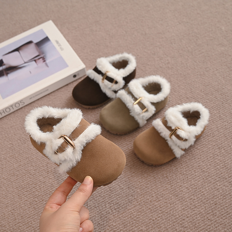 Winter girls' cartoon teddy bear with thick velvet for children's boys' baby walking shoes_voghion.com
