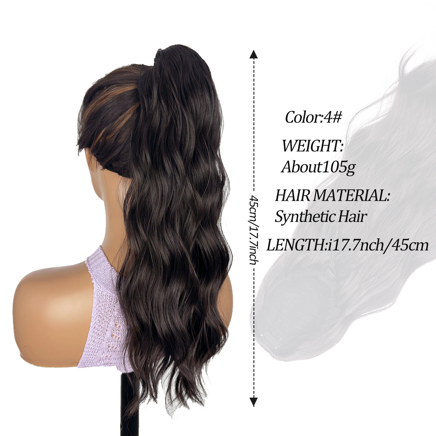 Transfronterizo europeo y americano 18 pulgadas ondulado cabello de cola de caballo natural realista agarrar clip cabello de cola de caballo flojo trenza