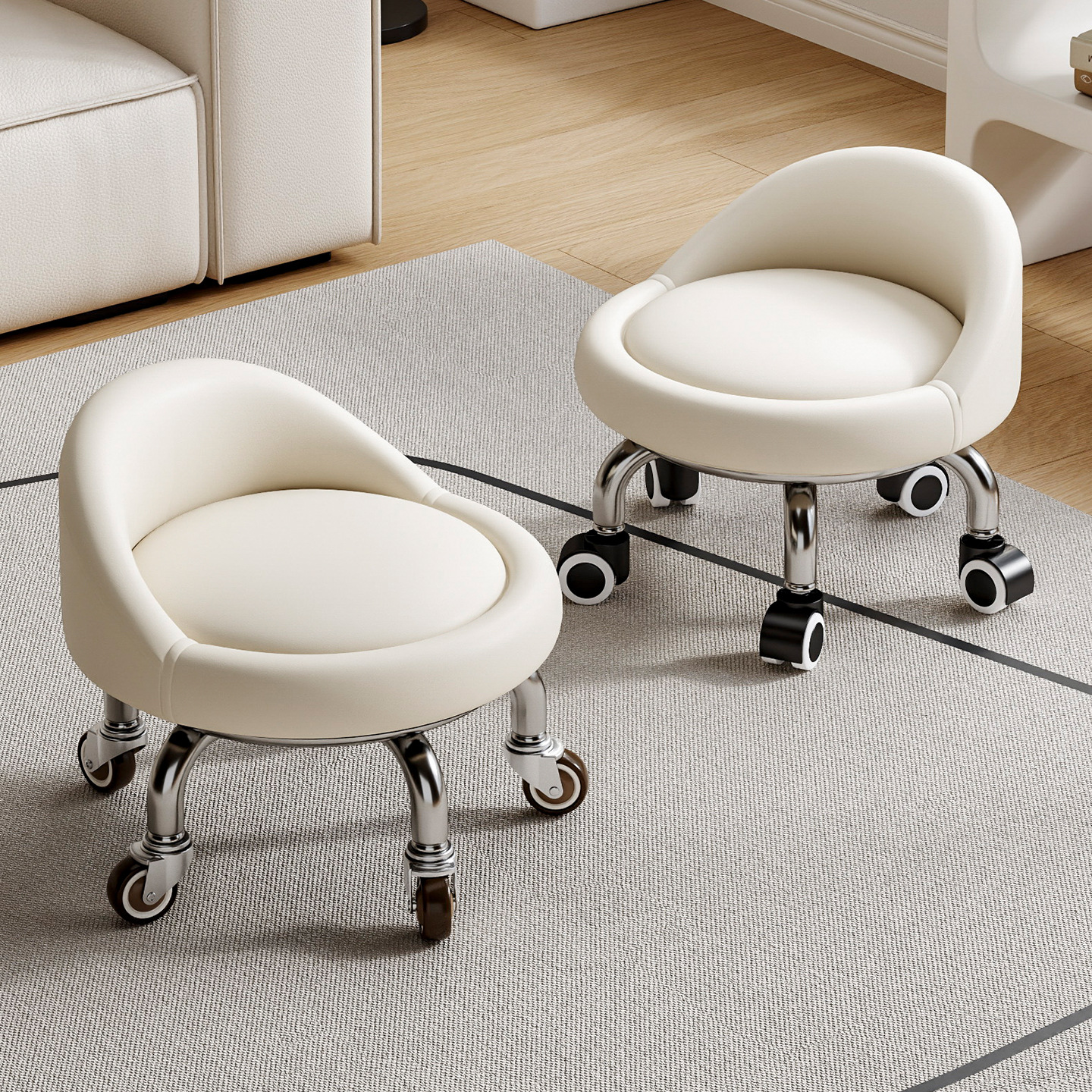 Rueda universal taburete pequeño polea doméstica taburete redondo pedicura banquete baños bajos banquetes para bebés banquetes de cambio de zapatos silenciosos multifuncionales