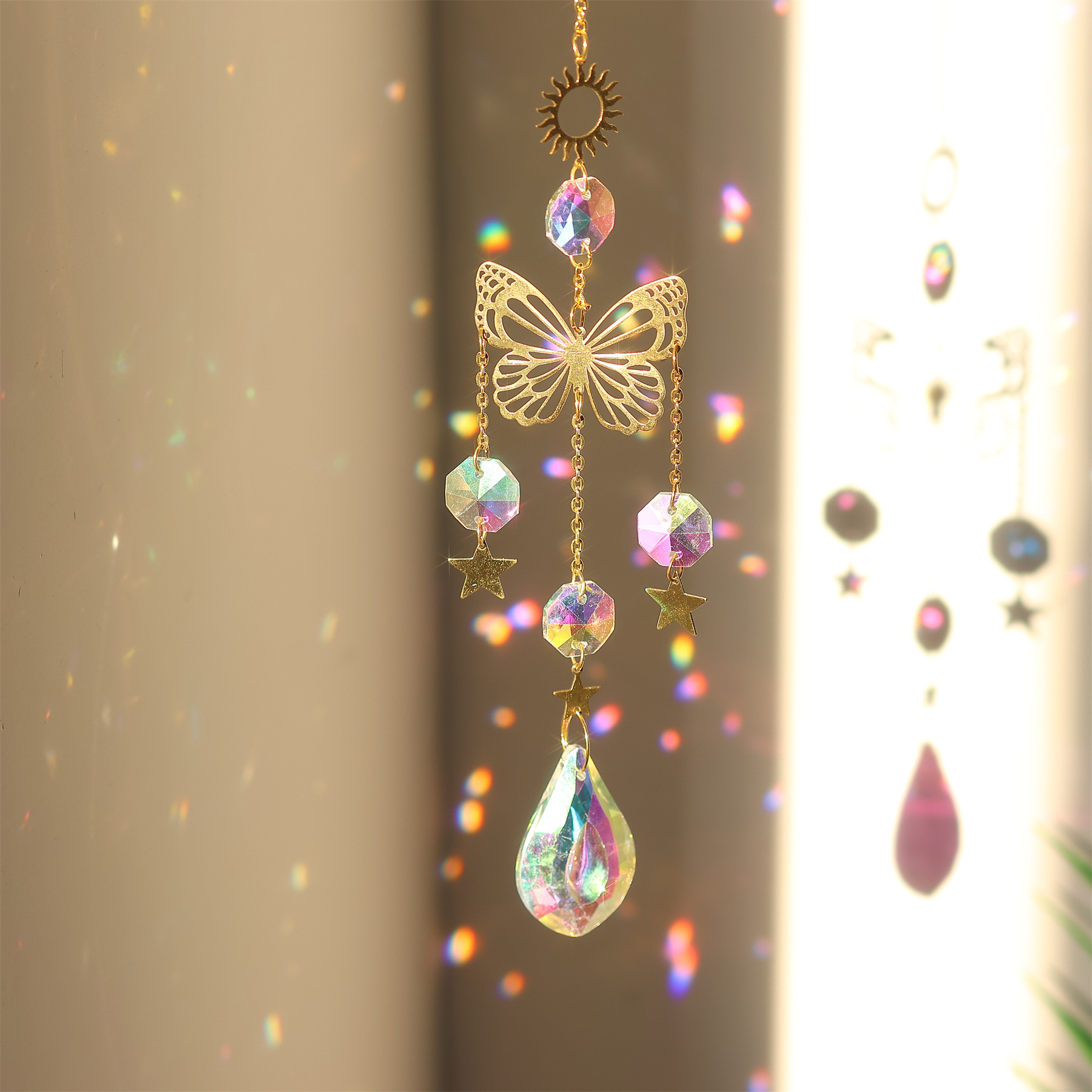 K9 Crystal, Iron, Copper Material Glam Simple Style Sun Mushroom Butterfly K9 Crystal Iron Copper Pendant Artificial Decorations