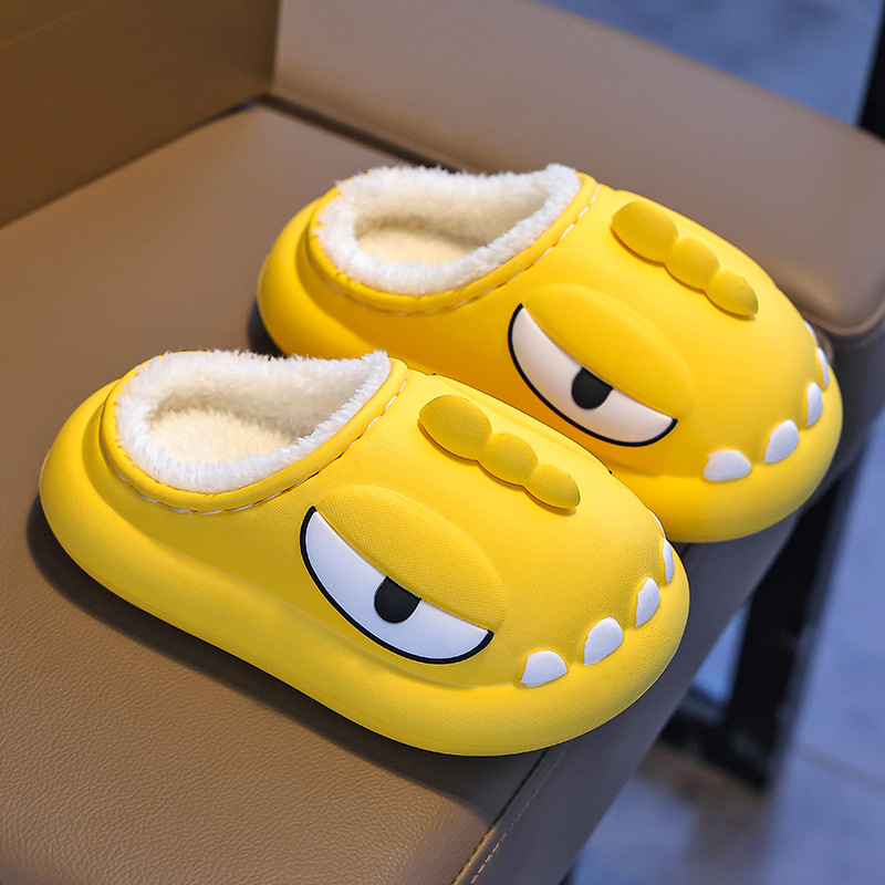 Zapatillas de algodón para niños bolsas de tacones de otoño y invierno para niños impermeables para padres e hijos cálidos para el hogar zapatos de algodón de dinosaurio para bebés