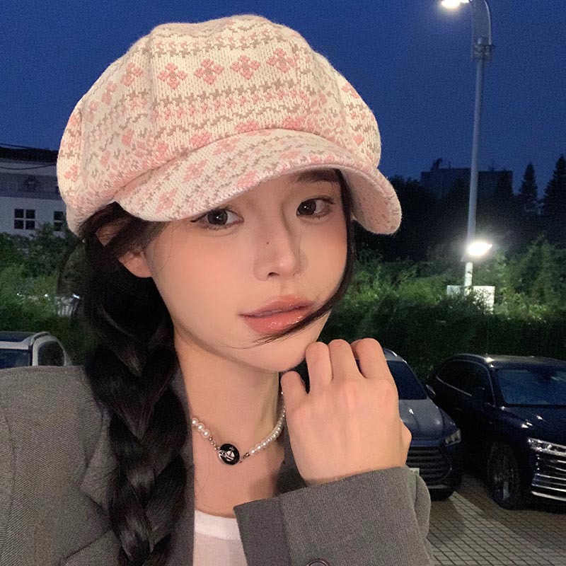 가을 겨울 여성용 사각형 둥근 얼굴 팔각형 모자 새로운 스타일 큰 머리 둘레에 얼굴 작은 베레모 한국 다용도 뉴스보이 화가 모자