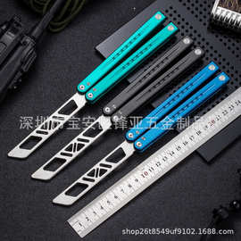 高品质蝴蝶刀CNC铝柄T6061一体柄蝴蝶训练刀甩刀练习工具刀批发