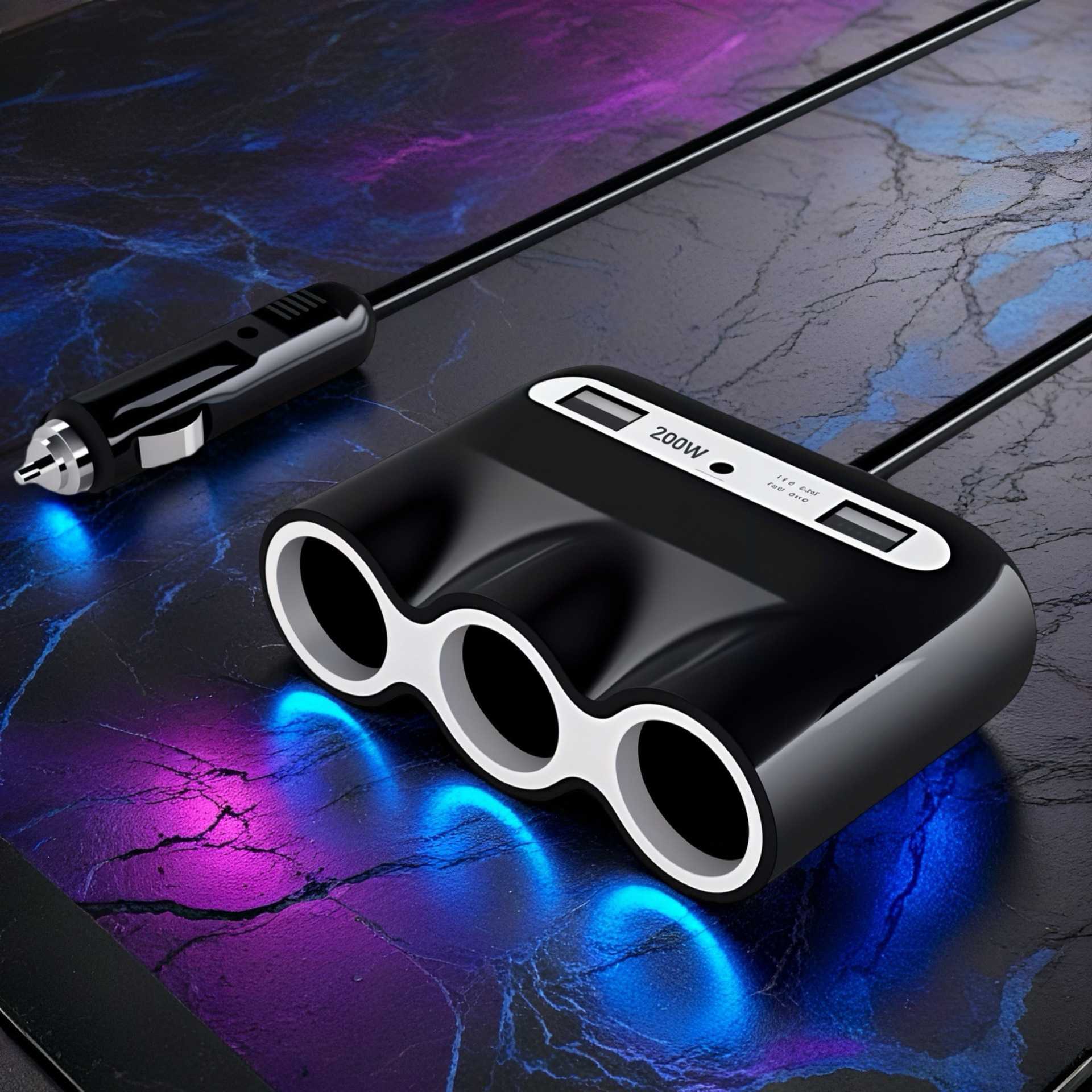 点烟器一拖三快充一变三插座USB汽车转换充电器电源车载充电200W