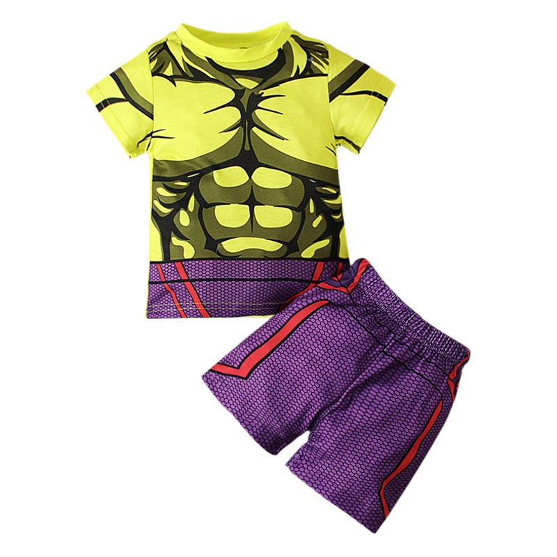 Boys and Children's Summer Cartoon Short-sleeved Printed T-shirt Top Shorts 2-piece Children's Ins