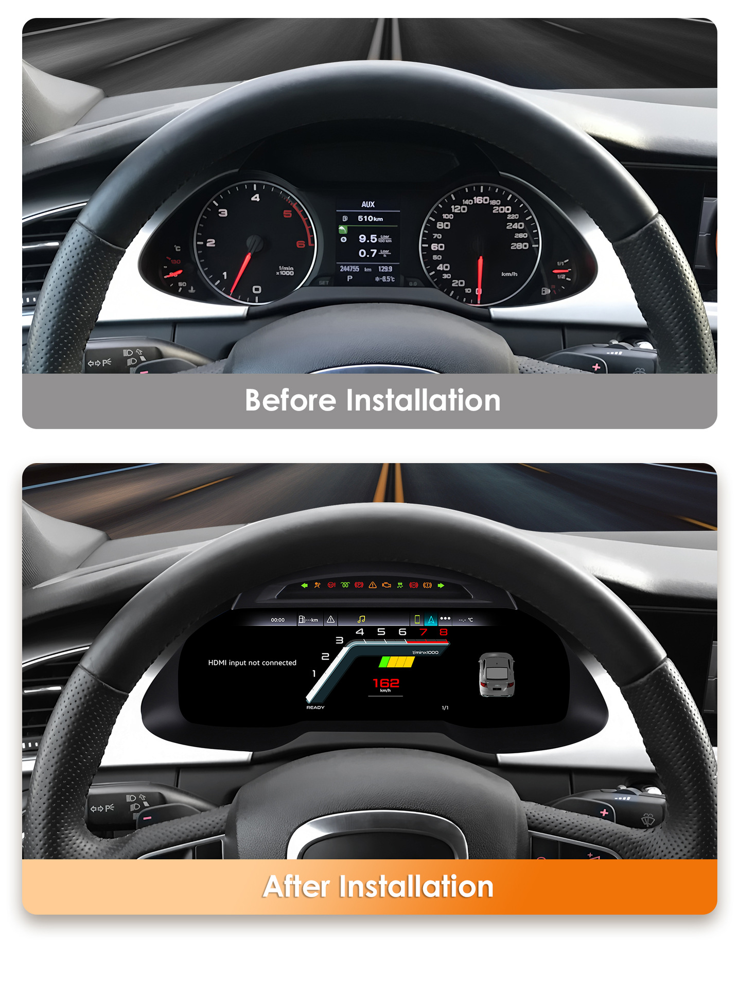 12.3inch Suitable for 09-12 Model Audi A4 Dashboard Modification with Carplay Function Full Lcd Dashboard