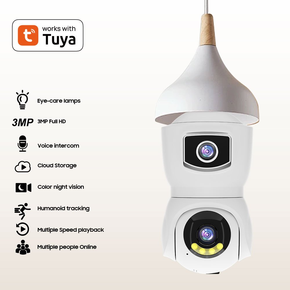 Telecamera di sorveglianza Tuya con luce LED per interni, monitor HD WiFi wireless per la casa *_voghion.com