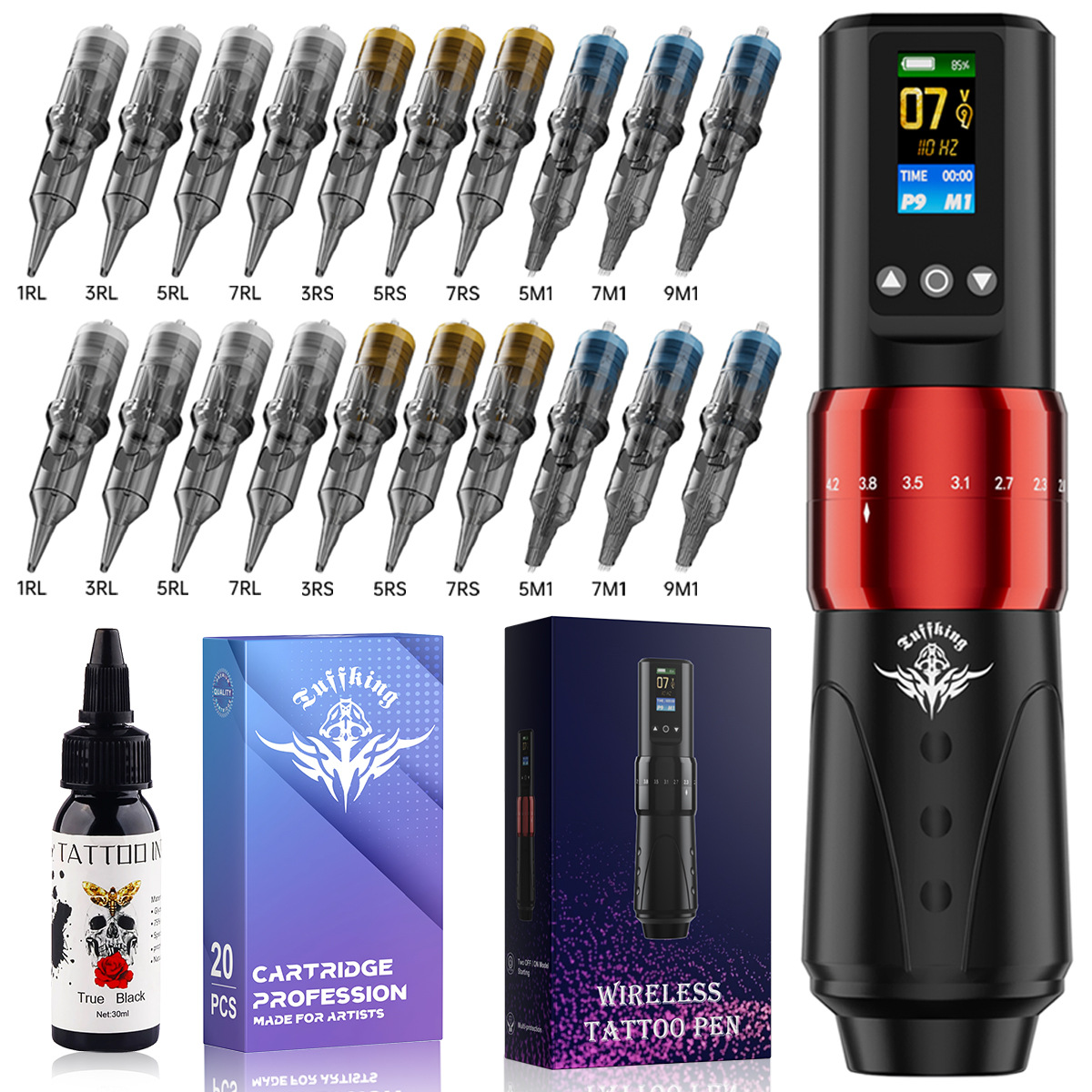 Nuevo juego de bolígrafos de tatuaje de pantalla a color P8, carrera ajustable, bolígrafo de tatuaje recargable, herramientas portátiles para equipos de tatuaje transfronterizos