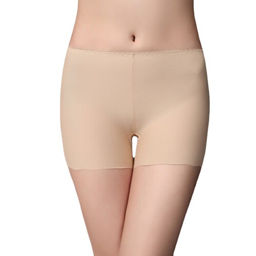 Thin summer ice silk seamless women's plus-size boxer safety pants, short, traceless, anti-exposure mid-rise base-layer underwear