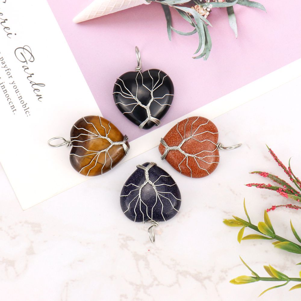 Retro Heart Shape natural stone Copper Plating Pendant Necklace 1 Piece
