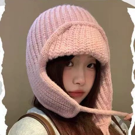 Зимний шарф‑шапка Korean Knit Earflap Hat для женщин, мягкий и тёплый, 56–58 см, фуксия, белый, серый, хаки, черный