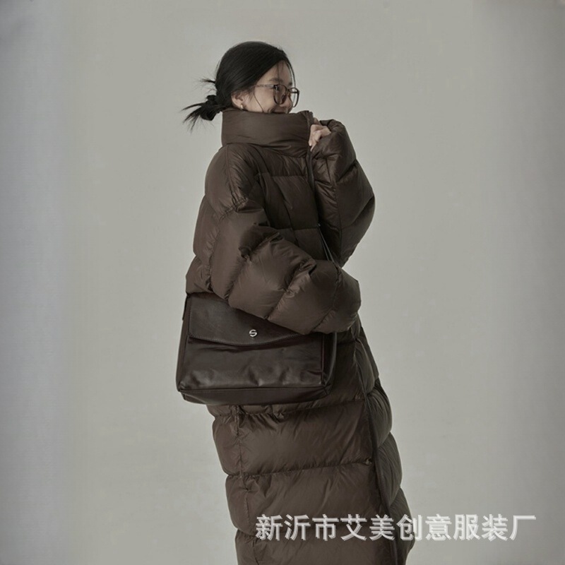 Milad Large Quilted down Jacket for Female Students, White Duck Down, Stand Collar, Thick, Warm, Over-The-Knee Coat, Milad Color