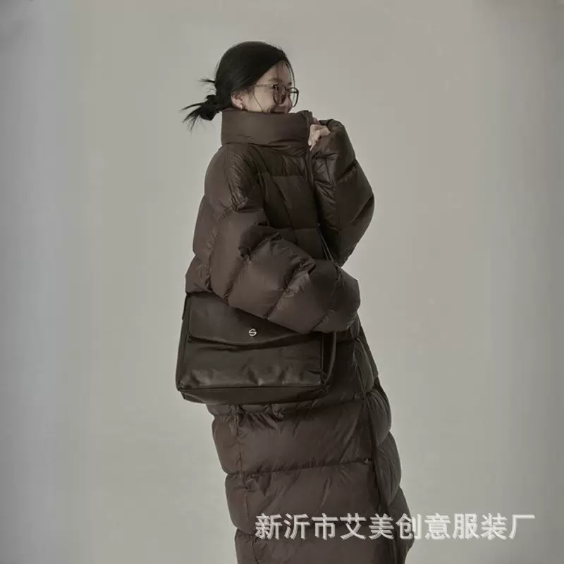 美拉德大被子羽绒服女学生白鸭绒立领羽绒服加长款厚保暖过膝外套