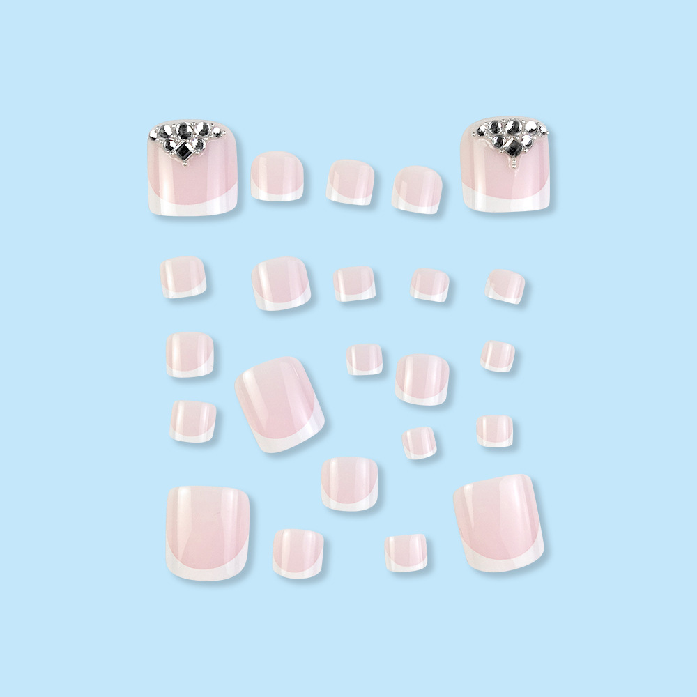 Comercio extranjero venta caliente desgaste de uñas europeas y estadounidenses puros quieren diamante blanco estilo francés uñas de los pies removibles parches de uñas de los pies image 5