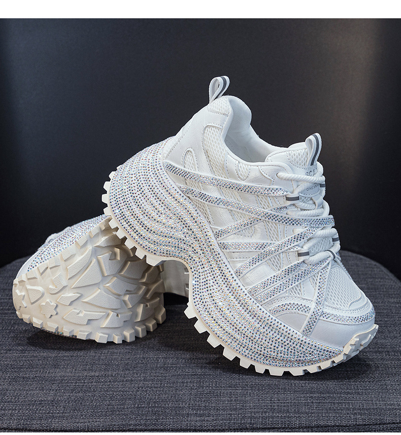 Giày sneaker nữ đế dày phong cách dad shoes, gót 5 cm, đính đá lấp lánh — Đỏ 5052, Xám 5052, Be 5052 chi tiết 16