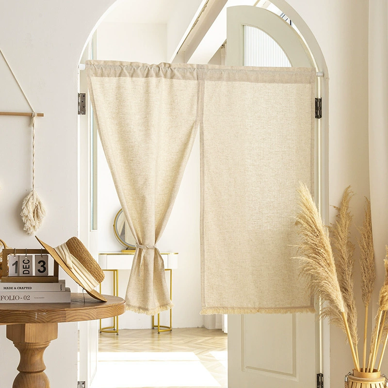Дверная занавеска из хлопка и льна в японском стиле с кисточками для конфиденциальности в спальне, льняная кухонная занавеска без сверления.