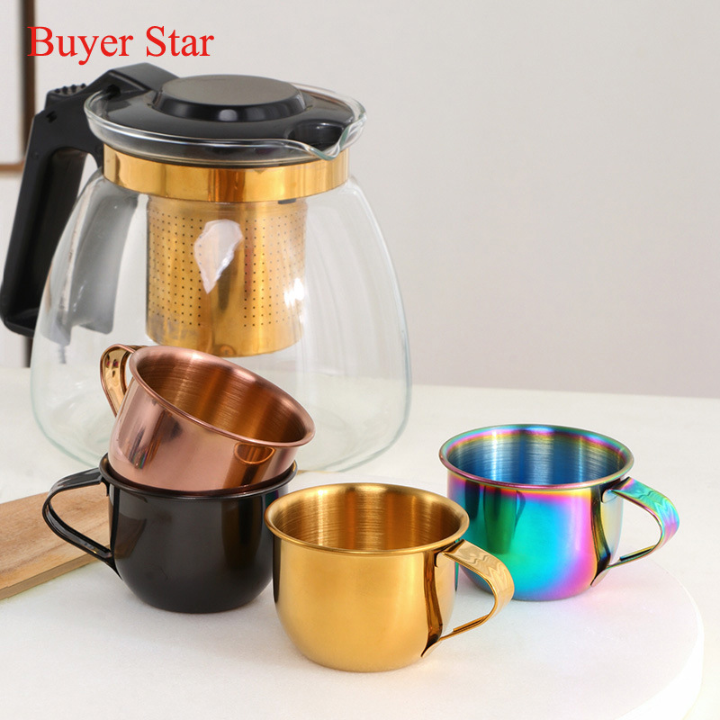 Korean Rice Wine Bowl 304 Stainless Steel Seasoning Bowl Single Ear Mini Cup Golden Handle Cup Household Drinking Mug