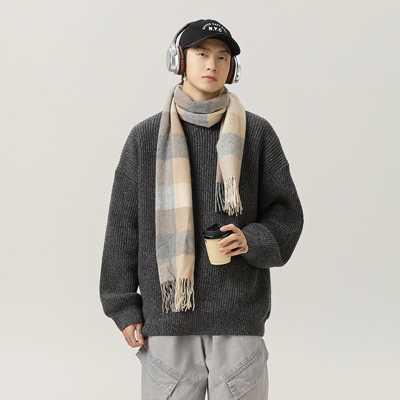 Monochrome Man- Vintage Thick Knit Half Turtleneck Sweater Autumn Winter Texture Dot Jacquard Thickened Warm Knitwear Coat_voghion.com
