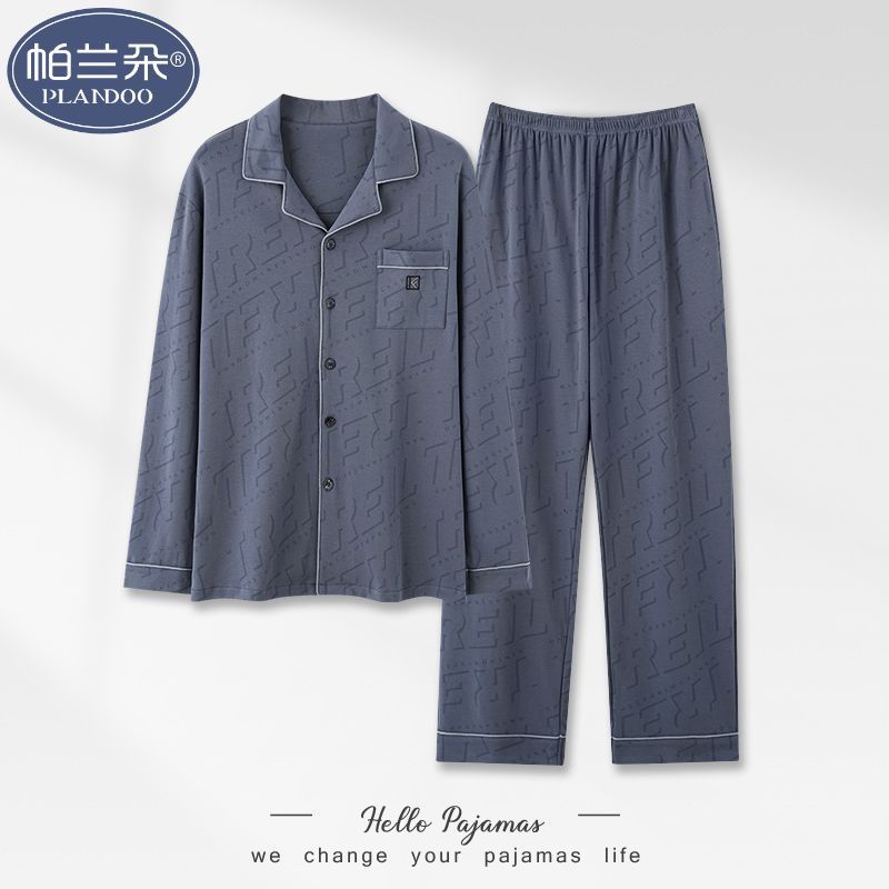 Pijamas de algodón para hombres primavera y otoño 2025 nuevo conjunto de ropa de hogar de manga larga suelta juvenil