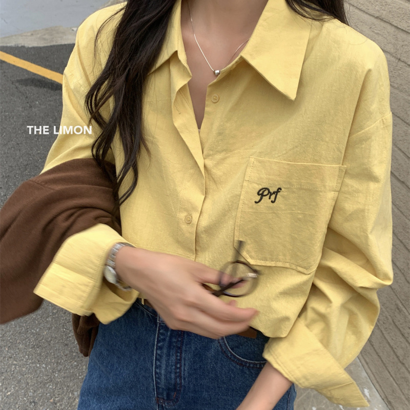 柠檬绿茶刺绣衬衫女2025秋季新款韩版宽松休闲长袖衬衣外套上衣|undefined