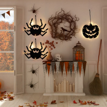 发光蜘蛛挂件LED彩灯万圣节主题室内墙上氛围装饰品场景布置道具