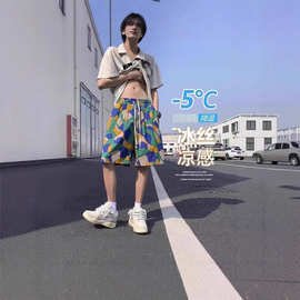美式复古花短裤男款夏季夏威夷沙滩裤潮牌宽松休闲运动高街五分裤