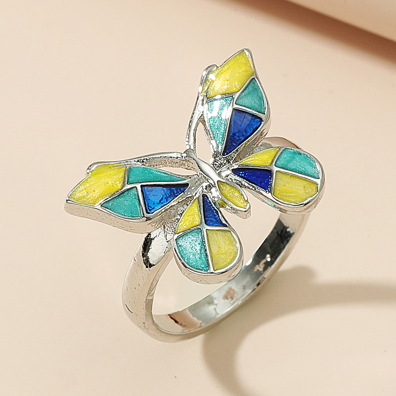 Cross-border New Arrival Colorized Butterfly Ring European And American Simple Retro Metal Opening Adjustable Ring Little Finger Ring Women display picture 6