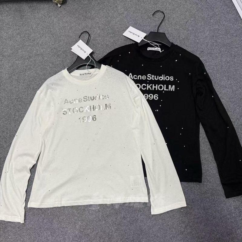 In-Stock Real Shot Ac American Style 2025 Autumn/Winter New Model 1996 Silver-Embossed Letter Rhinestone Versatile Long-Sleeve T-Shirt Women's Top