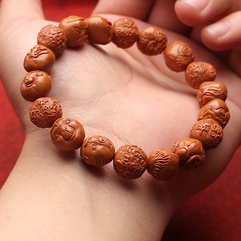 龙纹桃核手捻小籽十二生肖手串橄榄核守护神菩提子盘玩核桃男手工
