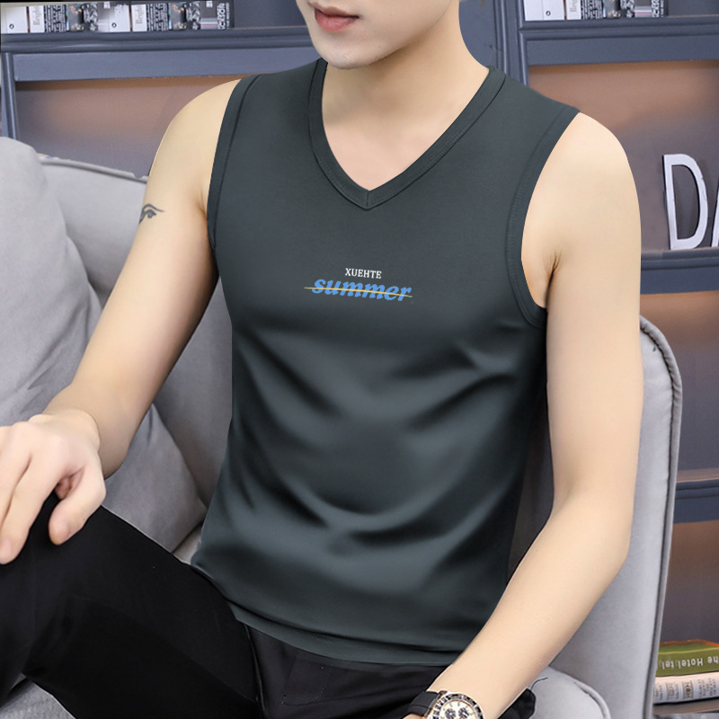 Summer V-neck men's wide-shoulder vest, slim fit sports fitness sleeveless t-shirt, running vest, new style base layer shirt