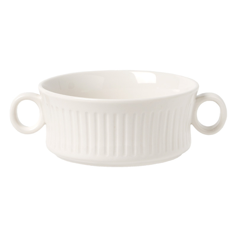 Tacos de cerámica coreana verticales de doble oreja simple cuenco de fideos redondo cuenco de ensalada de frutas caseras cuenco de yogur cubiertos