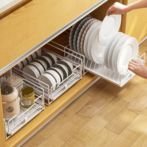 Installation-free dish storage rack cabinet pull-out dish rack pull basket drawer-type kitchen rack bowl plate storage