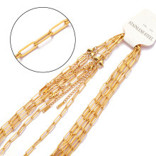 18K保色真金长扁十字链diy钛钢项链女侧身盒子链不锈钢锁骨素链