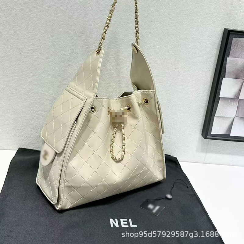 新款香家25C高品质水桶包25bag真皮hobo包复古菱格链条包单肩手提|undefined